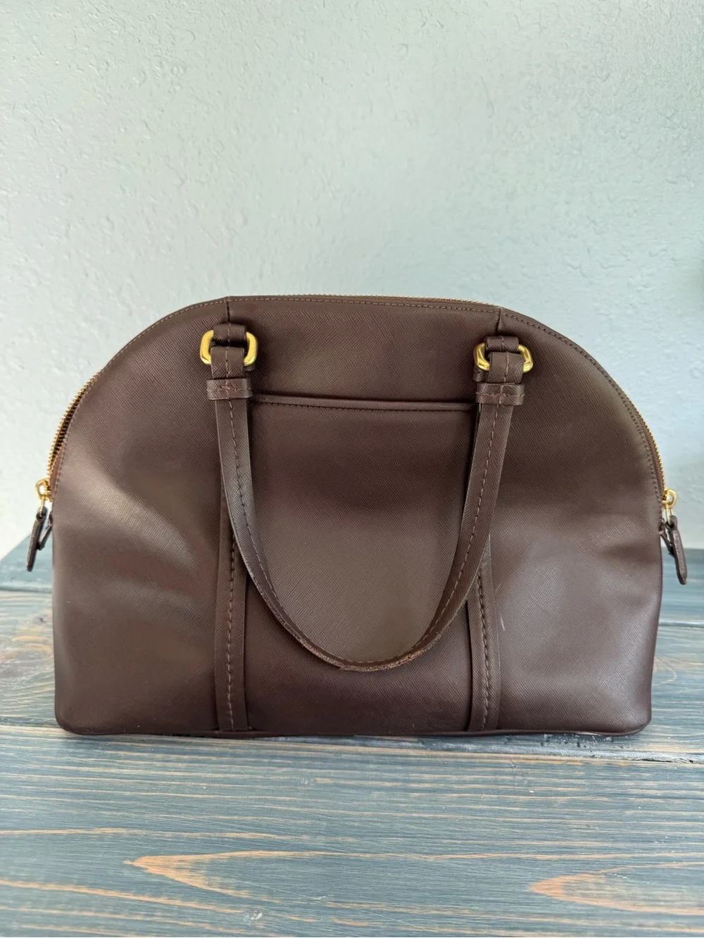 Coach Chocolate Brown Leather Dome Satchel with Gold Hardware